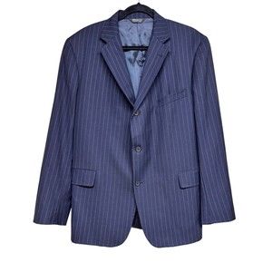 J Press Prestige Navy Blue Striped Wool Blend Sports Coat Blazer Men’s Size 46R
